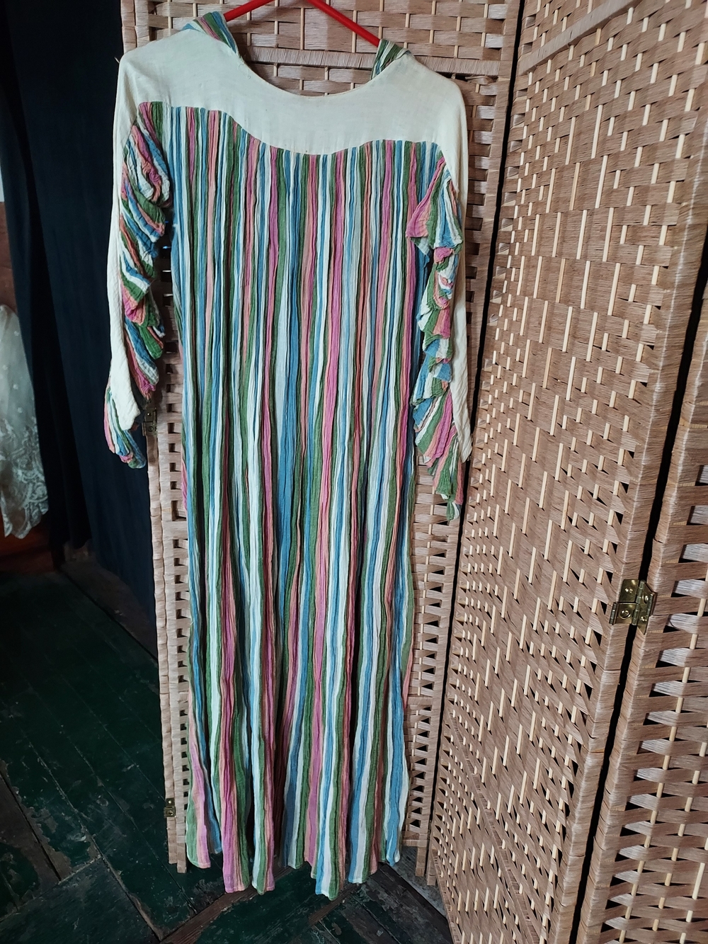 Boho Striped Maxi Dress with Ruffle Sleeves - Multi